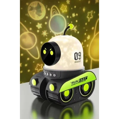 BUĞZ Robot Projeksiyon Gece Lambası Hoparlörlü Şarjlı Yıldızlı Gökyüzü Temalı Led Projeksiyon Lambası