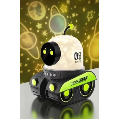 BUĞZ Robot Projeksiyon Gece Lambası Hoparlörlü Şarjlı Yıldızlı Gökyüzü Temalı Led Projeksiyon Lambası