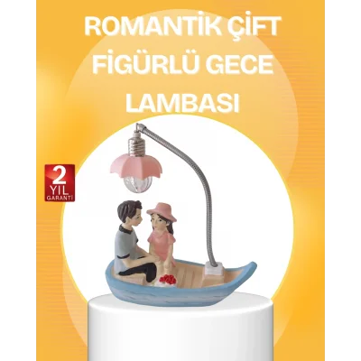 BUĞZ Romantik Çift Figürlü Gece Lambası Sandal Model Sevgiliye Özel Hediye