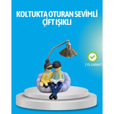 BUĞZ Romantik Çift Figürlü Okuyan Çift Masa Lambası Dekoratif LED Aydınlatma