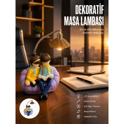 BUĞZ Romantik Çift Temalı Dekoratif Masa Lambası Yumuşak LED Işık