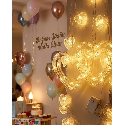 BUĞZ Romantik Kalp LED Işık Neon Görünümlü Dekoratif Oda Lambası