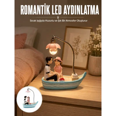 BUĞZ Romantik Sandal Üzerinde Çift Figürü LED Gece Lambası Masa Dekoru Yeni Nesil