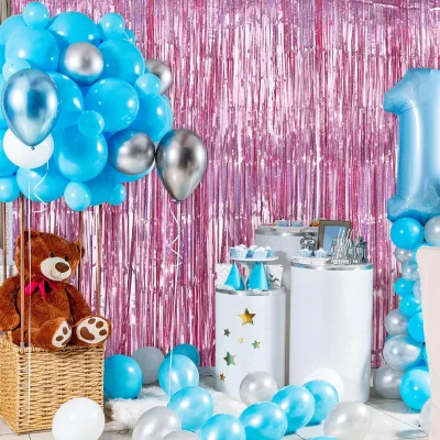 BUĞZ Rose Gold Renk Ekstra Metalize Parlak Saçaklı Arka Fon Perde İthal A Kalite 1x2 Metre - Lisinya