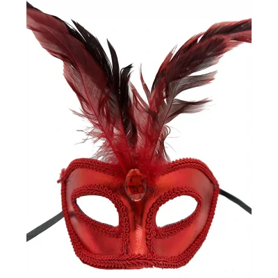 BUĞZ Rugan Kaplama Kırmızı Tüylü Parti Maskesi