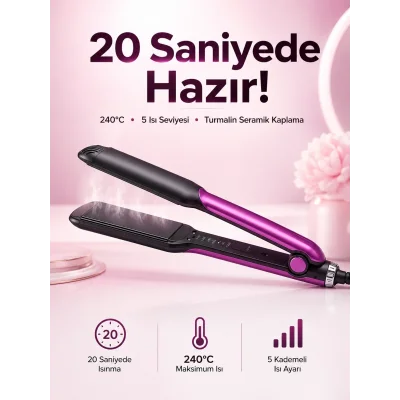 BUĞZ Saç Düzleştirici Isı Ayarlı Seramik Kaplama Döner Kablo Yıpranma Karşıtı