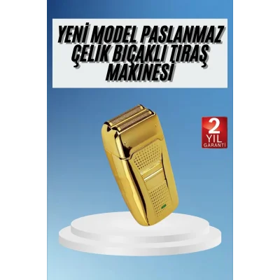  Sakal Kesme Tıraş Makinesi Paslanmaz Çelik Gold Şarjlı