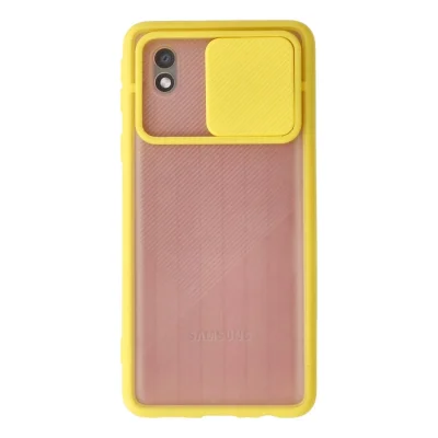 BUĞZ Samsung Galaxy A01 Core Kılıf Palm Buzlu Kamera Sürgülü Silikon - Sarı