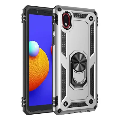 BUĞZ Samsung Galaxy A01 Core Kılıf Sofya Yüzüklü Silikon Kapak - Gümüş