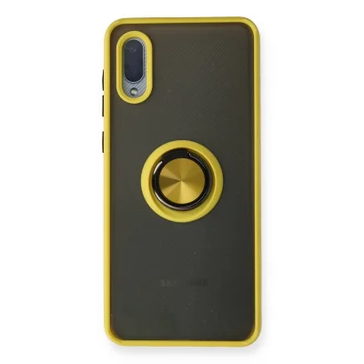 BUĞZ Samsung Galaxy A02 Kılıf Montreal Yüzüklü Silikon Kapak - Sarı