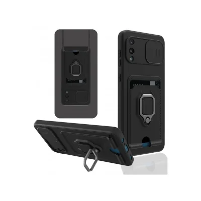 BUĞZ Samsung Galaxy A02 Kılıf Zuma Kartvizitli Yüzüklü Silikon - Siyah