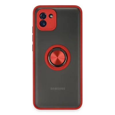 BUĞZ Samsung Galaxy A03 Kılıf Montreal Yüzüklü Silikon Kapak - Kırmızı