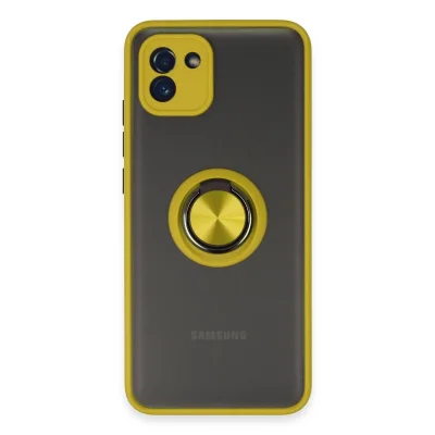 BUĞZ Samsung Galaxy A03 Kılıf Montreal Yüzüklü Silikon Kapak - Sarı