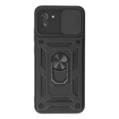 BUĞZ Samsung Galaxy A03 Kılıf Pars Lens Yüzüklü Silikon - Siyah