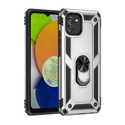 BUĞZ Samsung Galaxy A03 Kılıf Sofya Yüzüklü Silikon Kapak - Gümüş