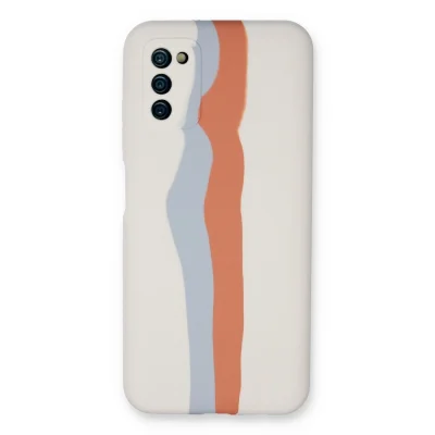 BUĞZ Samsung Galaxy A03s Kılıf Ebruli Lansman Silikon - Beyaz-turuncu