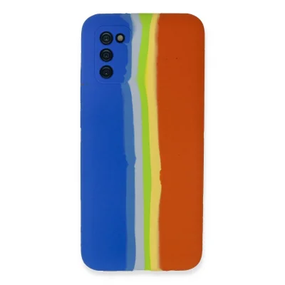 BUĞZ Samsung Galaxy A03s Kılıf Ebruli Lansman Silikon - Mavi-turuncu