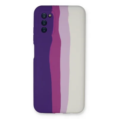 BUĞZ Samsung Galaxy A03s Kılıf Ebruli Lansman Silikon - Mor-beyaz