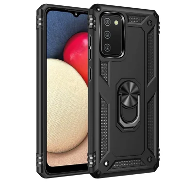 BUĞZ Samsung Galaxy A03s Kılıf Sofya Yüzüklü Silikon Kapak - Siyah