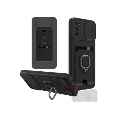 BUĞZ Samsung Galaxy A03s Kılıf Zuma Kartvizitli Yüzüklü Silikon - Siyah