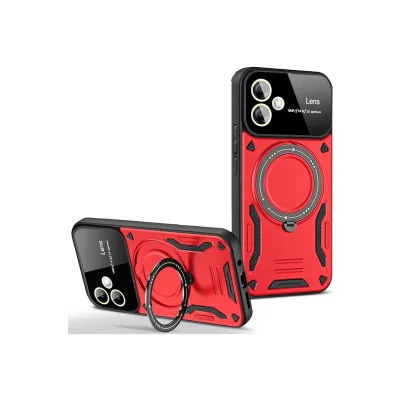 BUĞZ Samsung Galaxy A06 Kılıf Joy Lens Standlı Kapak - Kırmızı