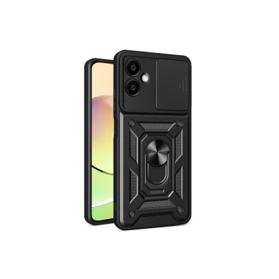 BUĞZ Samsung Galaxy A06 Kılıf Pars Lens Yüzüklü Silikon - Siyah