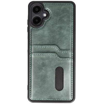 BUĞZ Samsung Galaxy A06 Kılıf Sara Kartvizitli Deri Kılıf - Koyu Yeşil