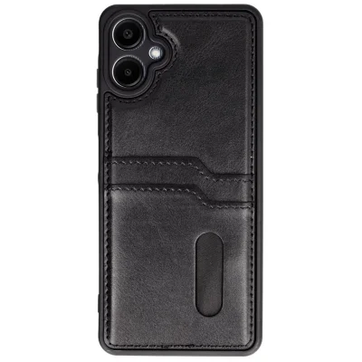 BUĞZ Samsung Galaxy A06 Kılıf Sara Kartvizitli Deri Kılıf - Siyah