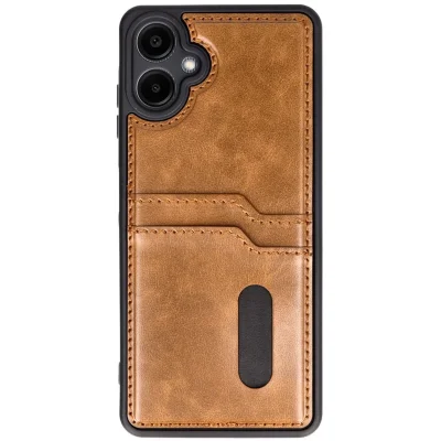 BUĞZ Samsung Galaxy A06 Kılıf Sara Kartvizitli Deri Kılıf - Taba