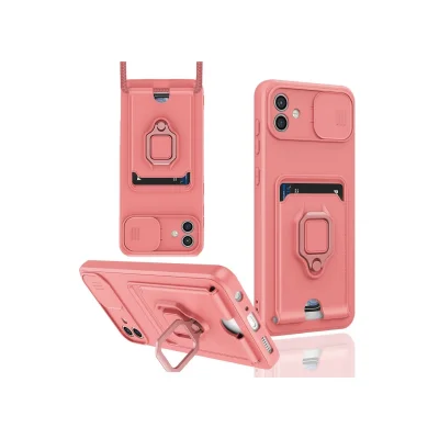 BUĞZ Samsung Galaxy A06 Kılıf Zuma Kartvizitli Yüzüklü Silikon - Pembe