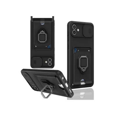 BUĞZ Samsung Galaxy A06 Kılıf Zuma Kartvizitli Yüzüklü Silikon - Siyah