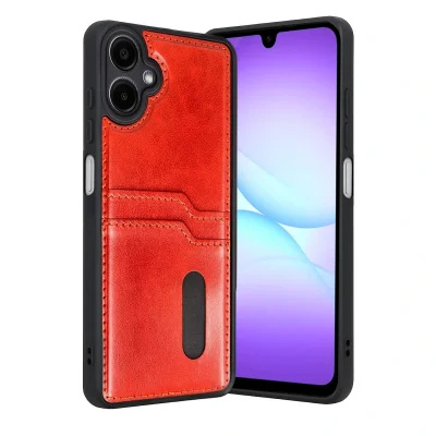 BUĞZ Samsung Galaxy A07 4g Sara Kartvizitli Deri Kılıf - Kırmızı