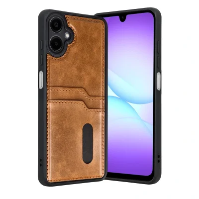 BUĞZ Samsung Galaxy A07 4g Sara Kartvizitli Deri Kılıf - Taba