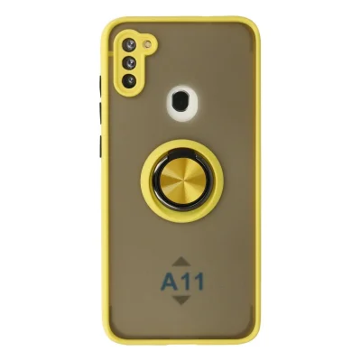 BUĞZ Samsung Galaxy A11 Kılıf Montreal Yüzüklü Silikon Kapak - Sarı