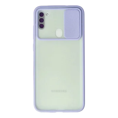 BUĞZ Samsung Galaxy A11 Kılıf Palm Buzlu Kamera Sürgülü Silikon - Lila
