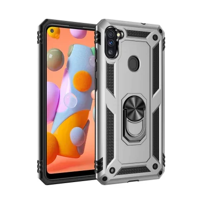 BUĞZ Samsung Galaxy A11 Kılıf Sofya Yüzüklü Silikon Kapak - Gümüş