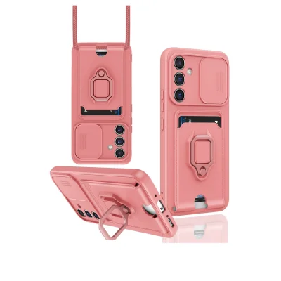 BUĞZ Samsung Galaxy A14 4g Kılıf Zuma Kartvizitli Yüzüklü Silikon - Pembe