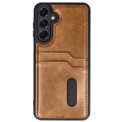 BUĞZ Samsung Galaxy A16 5g Kılıf Sara Kartvizitli Deri Kılıf - Taba