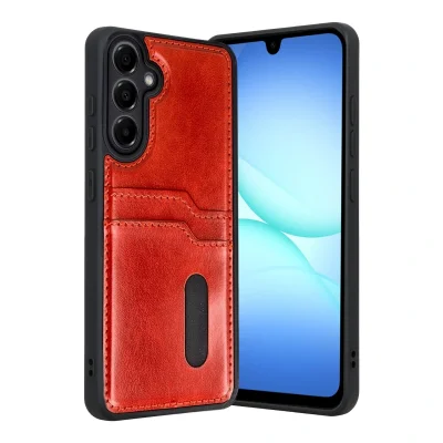 BUĞZ Samsung Galaxy A17 5g Sara Kartvizitli Deri Kılıf - Kırmızı