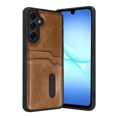 BUĞZ Samsung Galaxy A17 5g Sara Kartvizitli Deri Kılıf - Taba