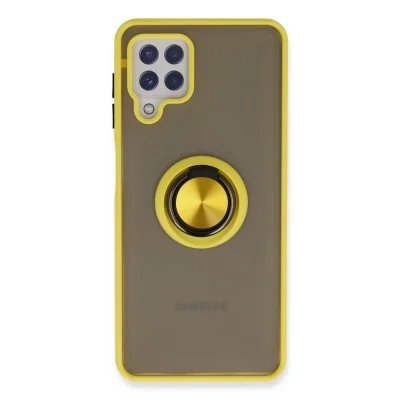 BUĞZ Samsung Galaxy A22 Kılıf Montreal Yüzüklü Silikon Kapak - Sarı