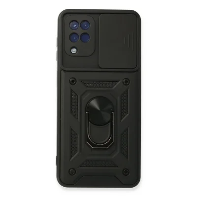 BUĞZ Samsung Galaxy A22 Kılıf Pars Lens Yüzüklü Silikon - Siyah