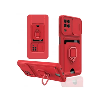 BUĞZ Samsung Galaxy A22 Kılıf Zuma Kartvizitli Yüzüklü Silikon - Kırmızı