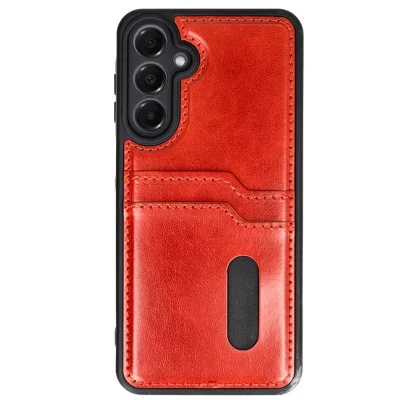 BUĞZ Samsung Galaxy A26 Kılıf Sara Kartvizitli Deri Kılıf - Kırmızı