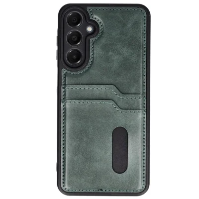 BUĞZ Samsung Galaxy A36 Kılıf Sara Kartvizitli Deri Kılıf - Koyu Yeşil