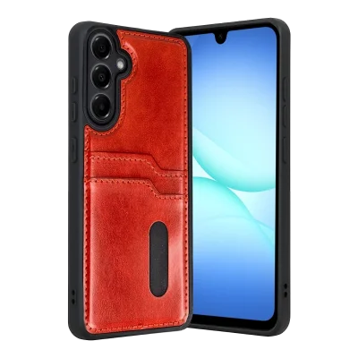 BUĞZ Samsung Galaxy A57 5g Sara Kartvizitli Deri Kılıf - Kırmızı