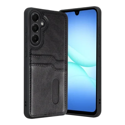 BUĞZ Samsung Galaxy A57 5g Sara Kartvizitli Deri Kılıf - Siyah
