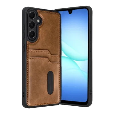 BUĞZ Samsung Galaxy A57 5g Sara Kartvizitli Deri Kılıf - Taba