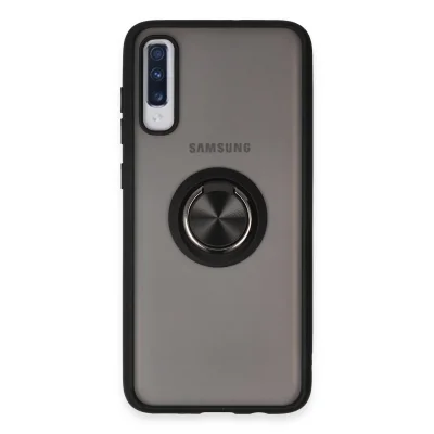 BUĞZ Samsung Galaxy A70 Kılıf Montreal Yüzüklü Silikon Kapak - Siyah