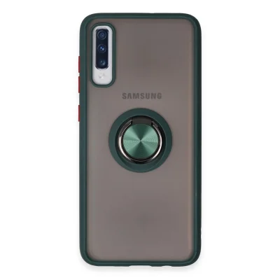 BUĞZ Samsung Galaxy A70 Kılıf Montreal Yüzüklü Silikon Kapak - Yeşil